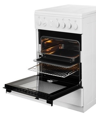 Appareil compact avec plaque de cuisson émaillée, allumage électrique et minuterie mécanique.