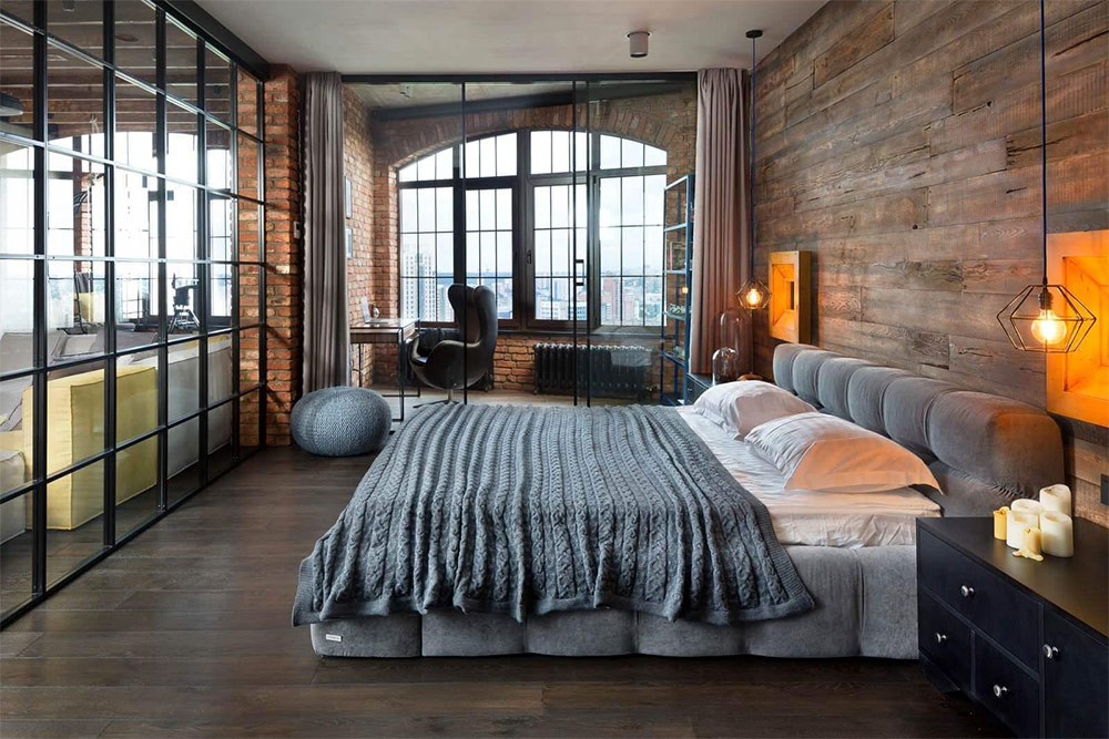 design de chambre de style loft noir