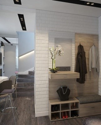 Aménagement intérieur de couloir de style loft, choix des matériaux et du mobilier