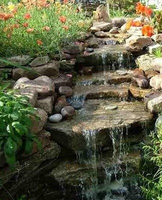 cascade sur un parterre de fleurs