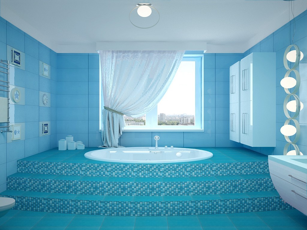 baignoire de style moderne de couleur bleue