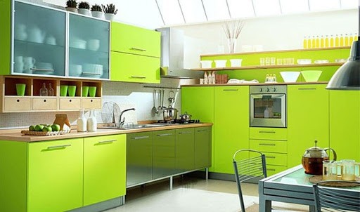 cuisine couleur citron vert style éclectique